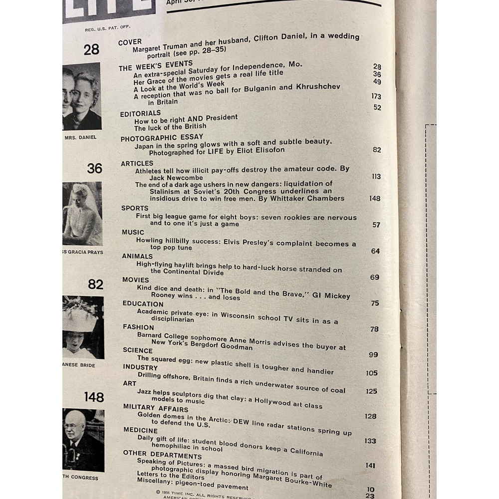 LIFE Magazine April 30 1956 Mr & Mrs Clifton Daniel Margaret Truman Cover - Picture 3 of 8